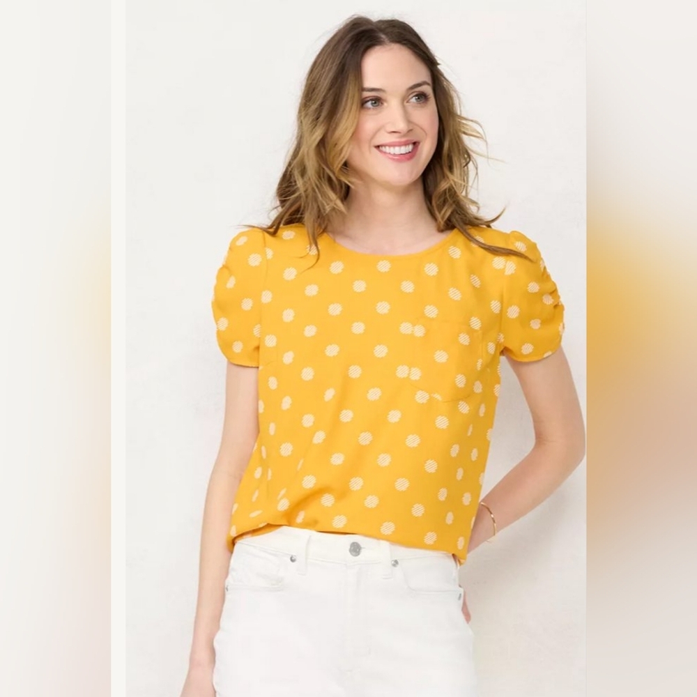 LX Lauren Conrad - Mustard Yellow Polka Dot Blouse - Picture 1 of 7